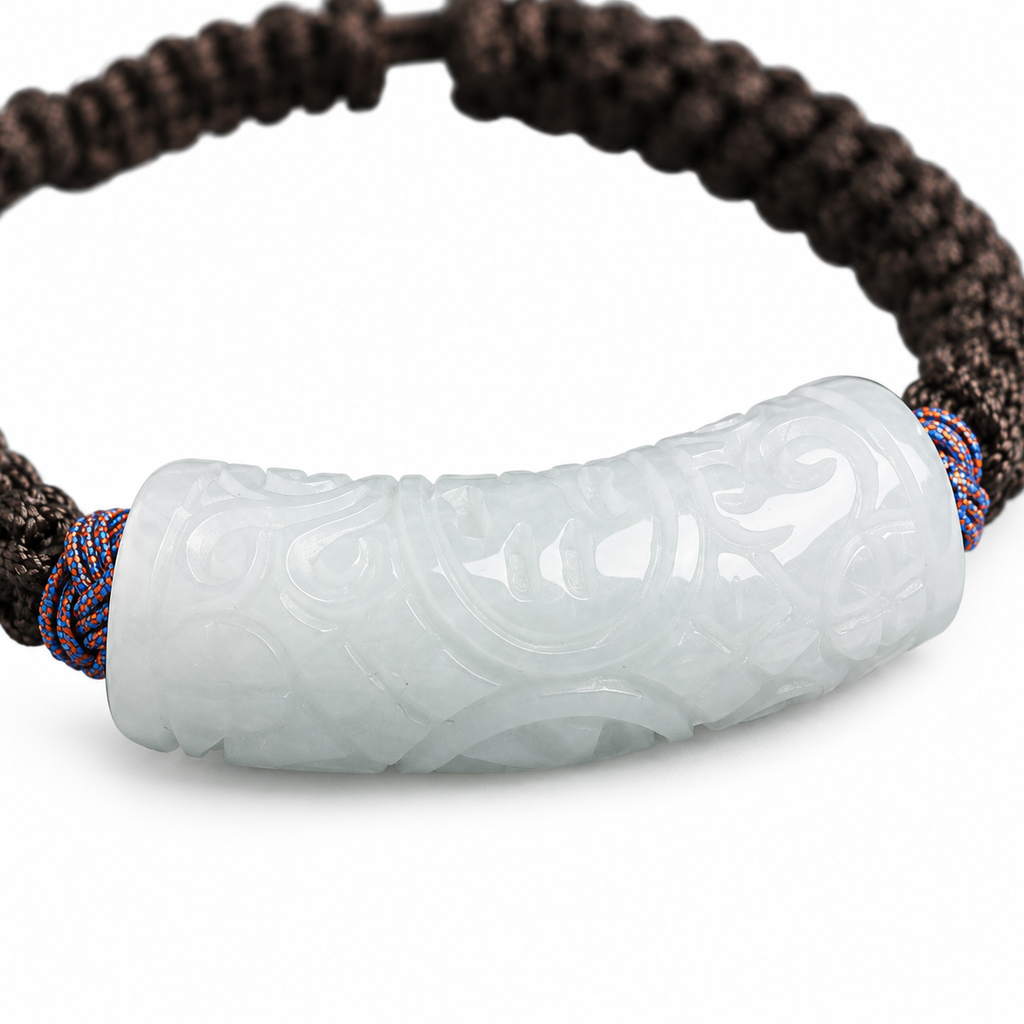 Pale Carved Bar Braided Bracelet - centerpiece detail on white