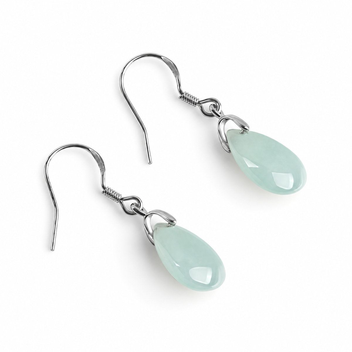Pale Green Teardrop Earrings — laid flat detail