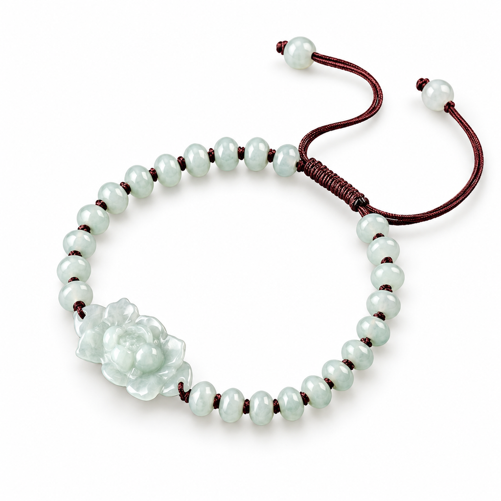 Pale Lotus Rondelle Bead Bracelet - angled view on white