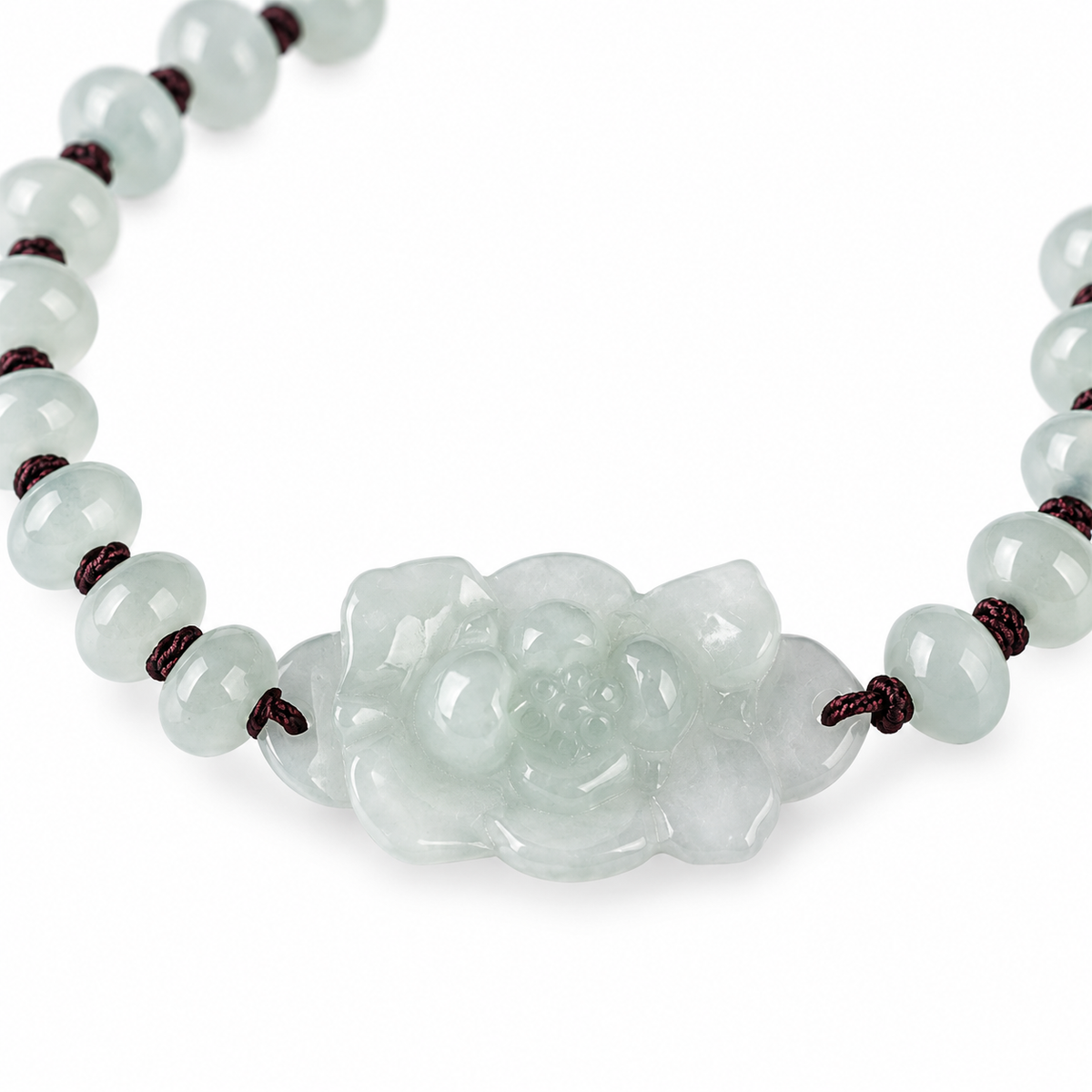 Pale Lotus Rondelle Bead Bracelet - centerpiece detail on white