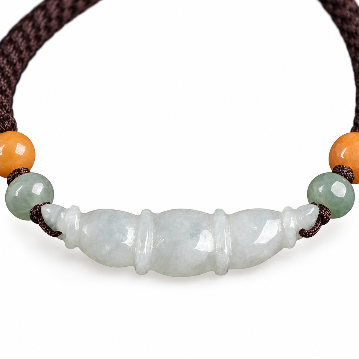 Pale Lotus Root Cord Bracelet - centerpiece detail on white