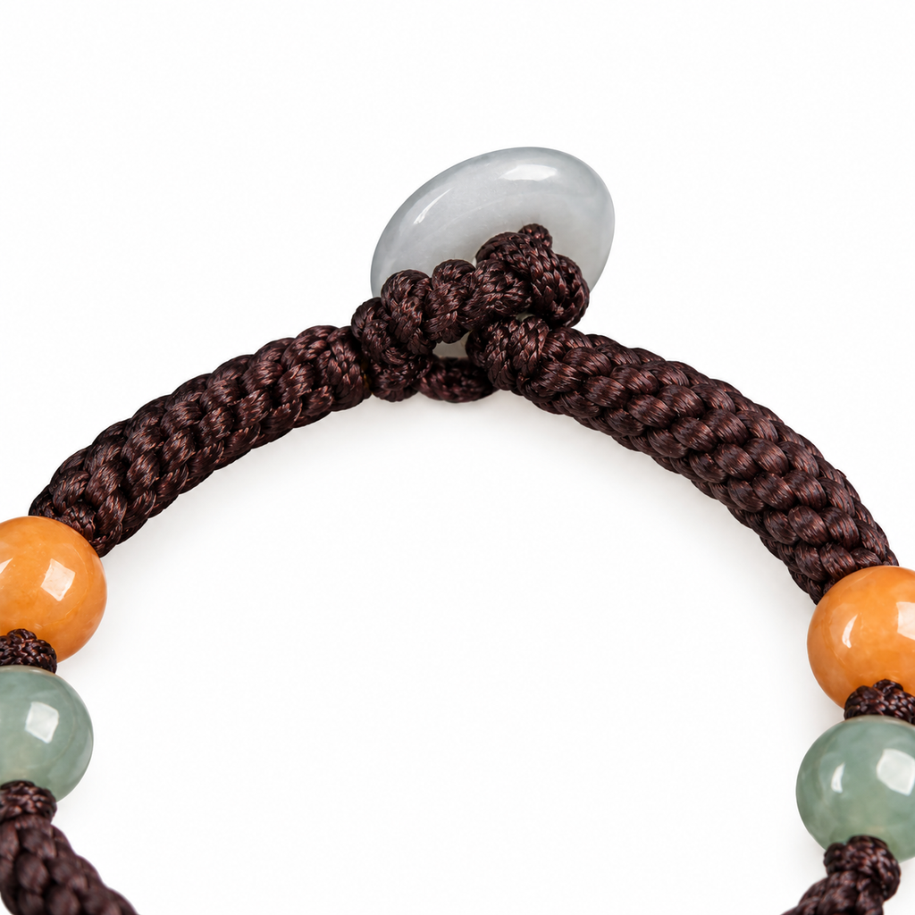 Pale Lotus Root Cord Bracelet - cord and bead detail on white