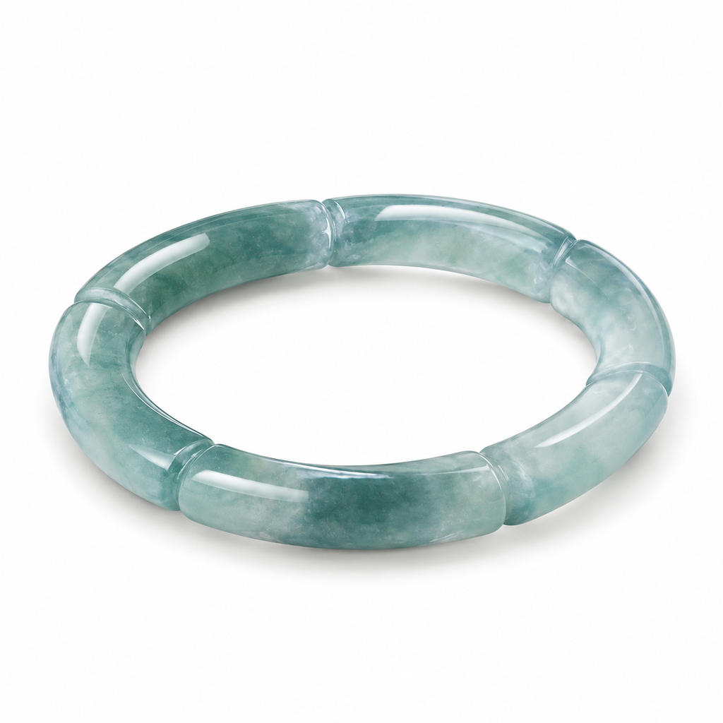 Pale Teal Bamboo Detail Ring — angled view on white