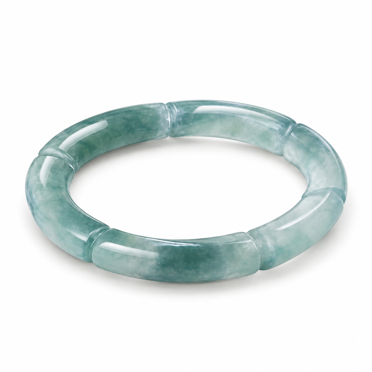 Pale Teal Bamboo Detail Ring — angled view on white