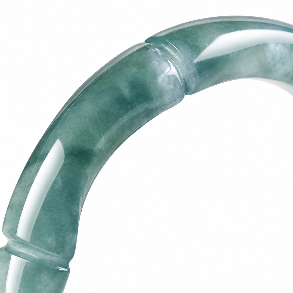 Pale Teal Bamboo Detail Ring — front detail