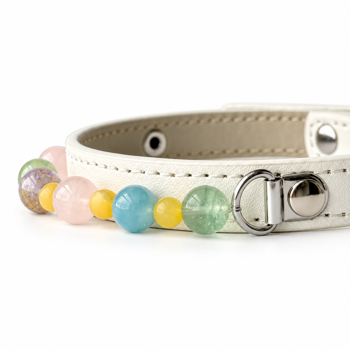 Pastel Confetti Beaded Pet Collar - bead and strap detail