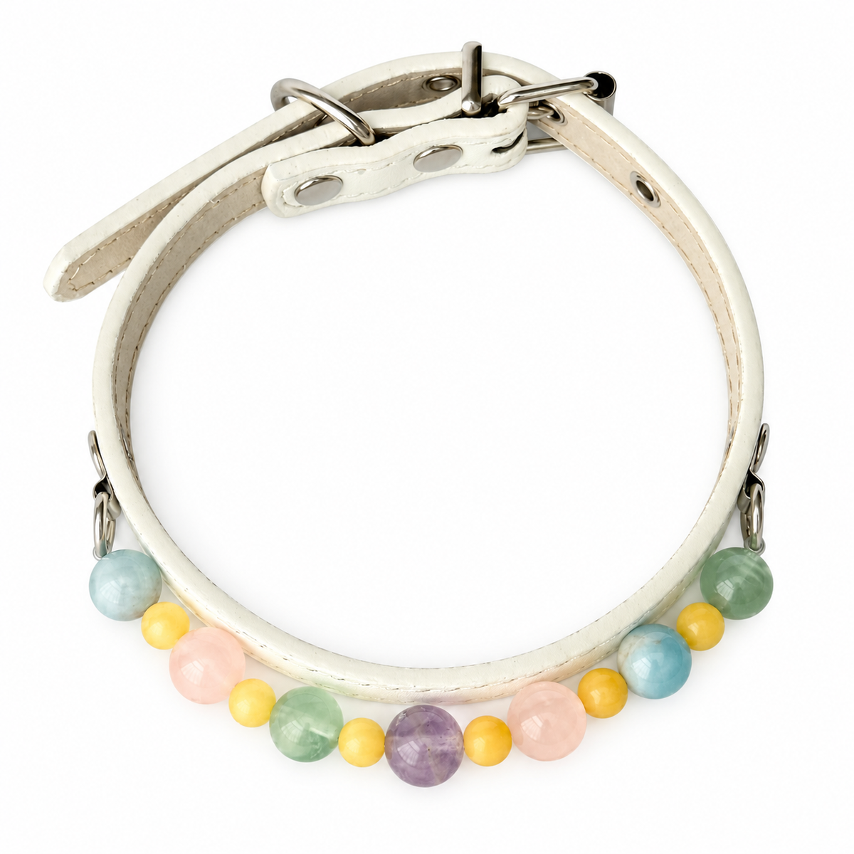 Pastel Confetti Beaded Pet Collar - overhead view