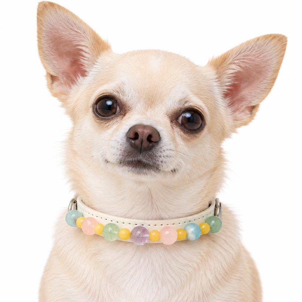 Pastel Confetti Beaded Pet Collar - AI pet wearing styling illustration