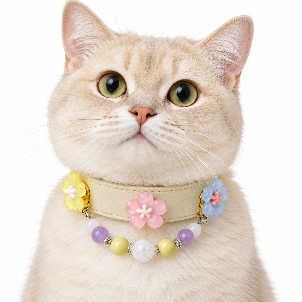 Pastel Garden Snow Beaded Pet Collar - AI pet wearing styling illustration