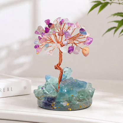 Pastel mixed crystal tree decor with soft colorful gemstone chips