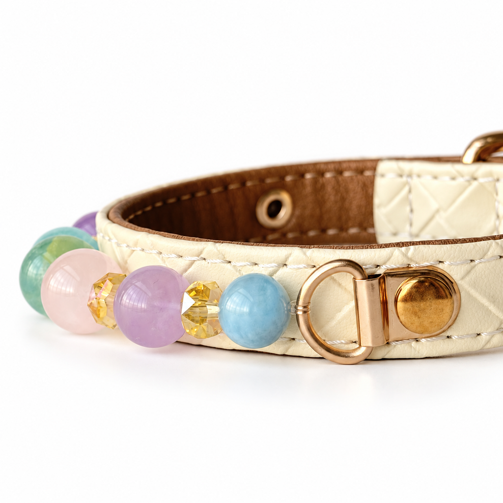 Pastel Prism Beaded Pet Collar - bead and strap detail