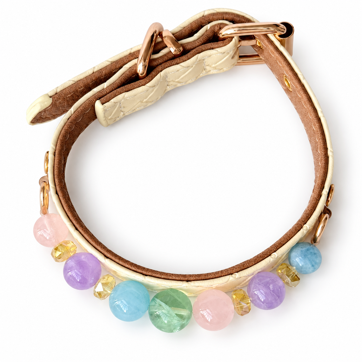 Pastel Prism Beaded Pet Collar - overhead view