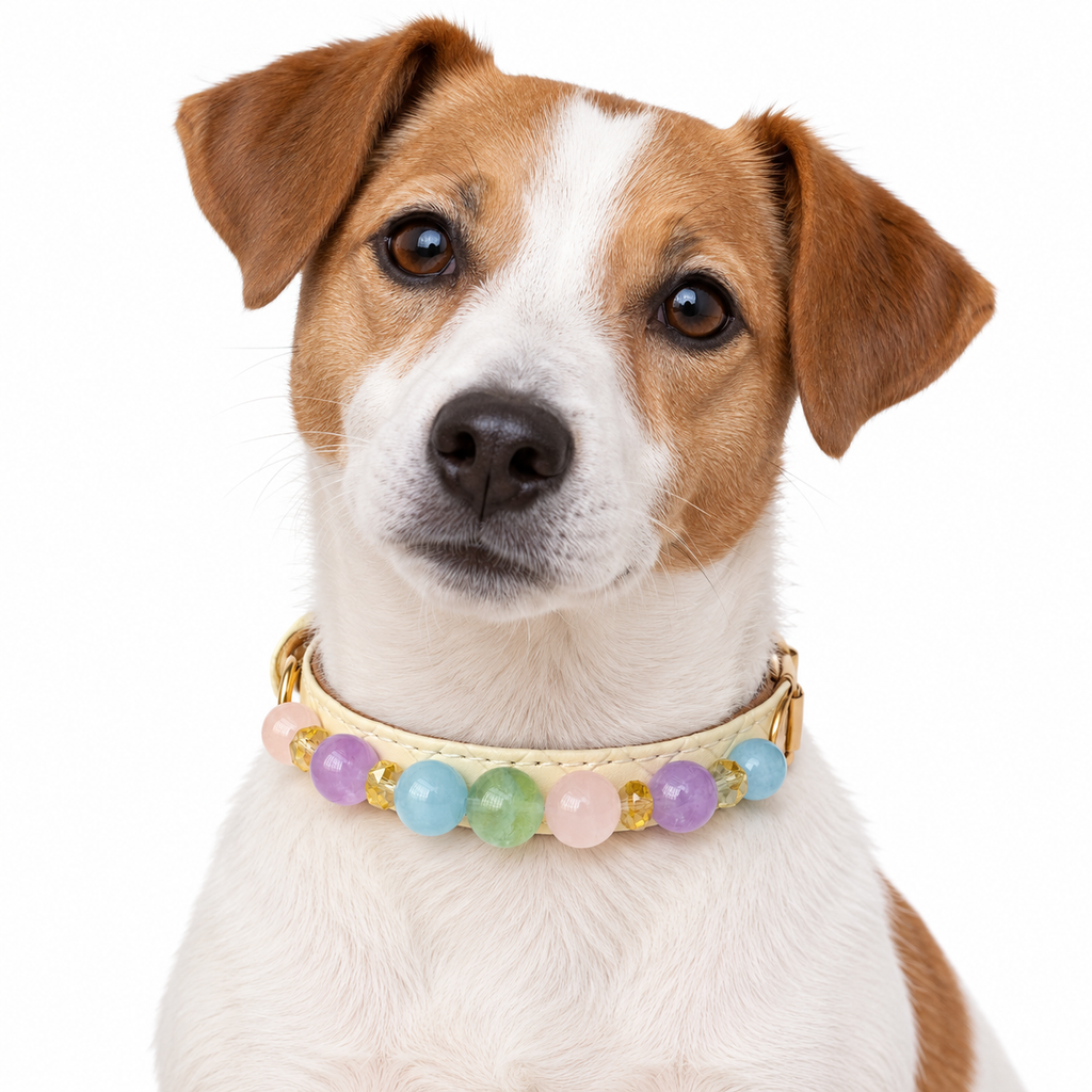 Pastel Prism Beaded Pet Collar - AI pet wearing styling illustration