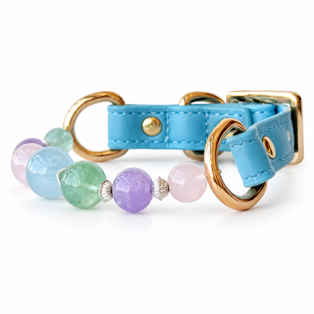 Pastel Tide Beaded Pet Collar - bead and strap detail