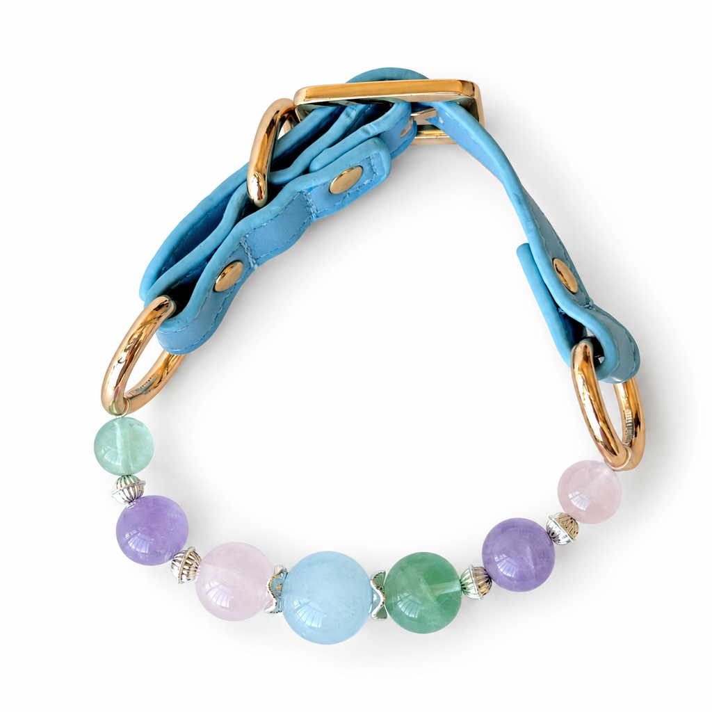 Pastel Tide Beaded Pet Collar - overhead view