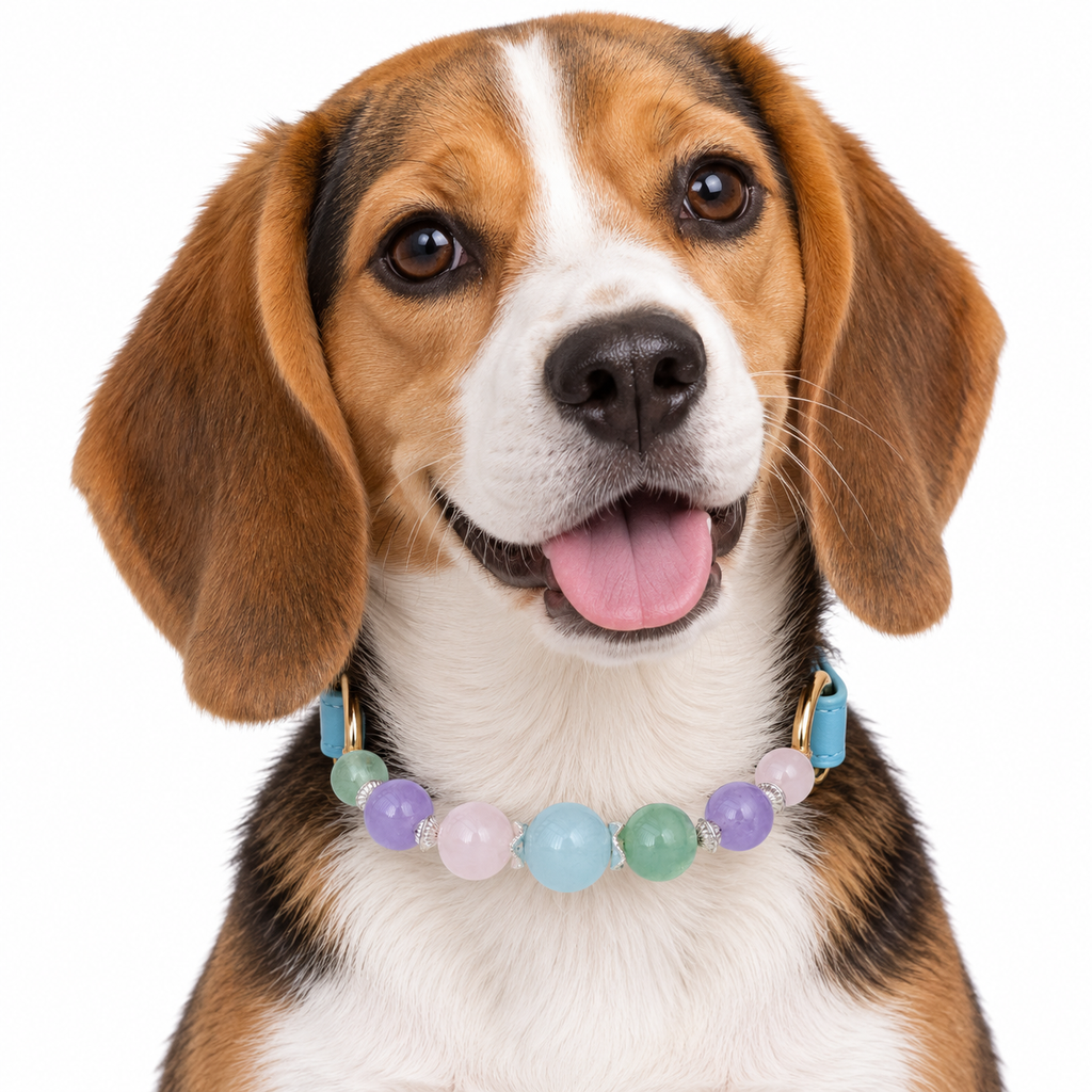 Pastel Tide Beaded Pet Collar - AI pet wearing styling illustration