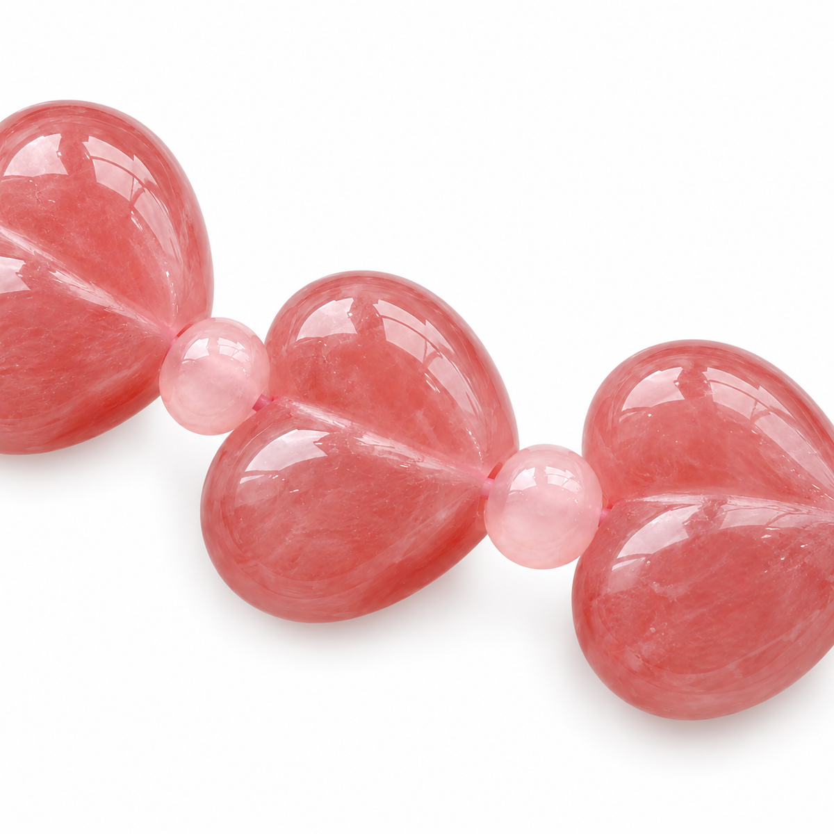 Peach Blossom Quartzite Jade Heart Bead Bracelet — heart bead detail