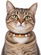 Peach Snow Human & Pet Match — tabby cat wearing the pet collar, AI styling illustration