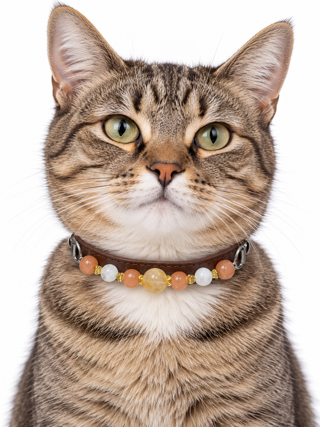Peach Snow Human & Pet Match — tabby cat wearing the pet collar, AI styling illustration
