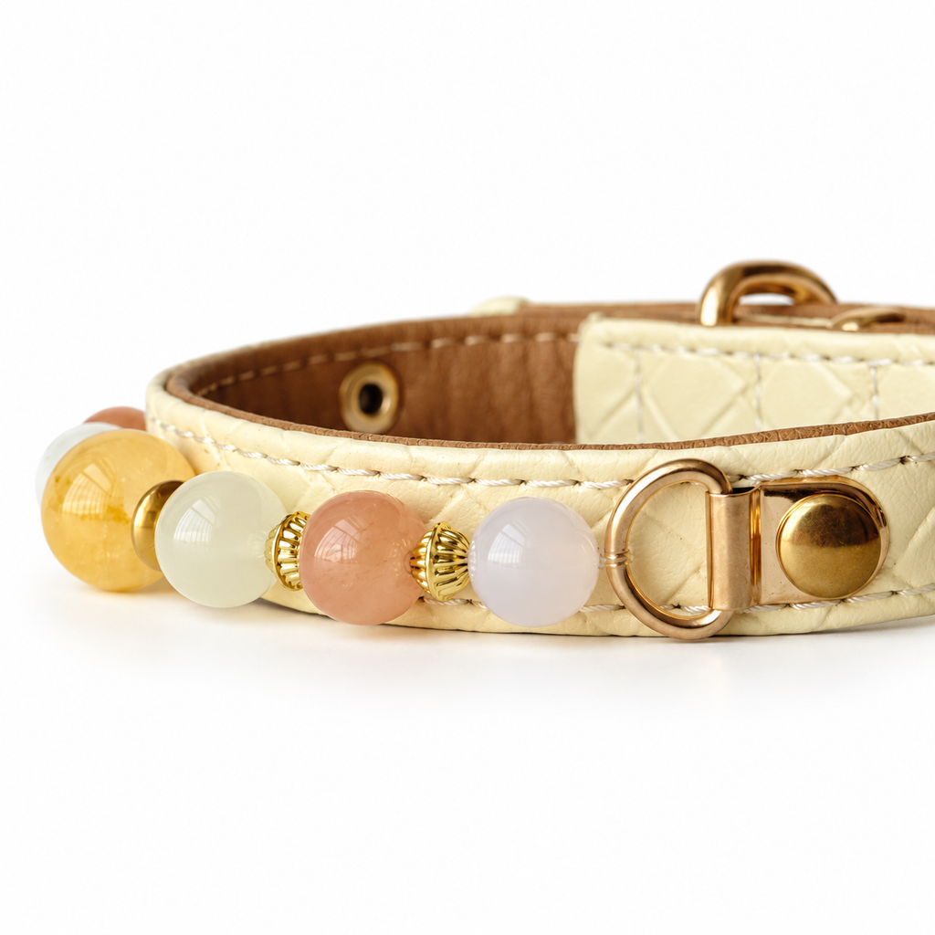 Peach Sunrise Beaded Pet Collar - bead and strap detail