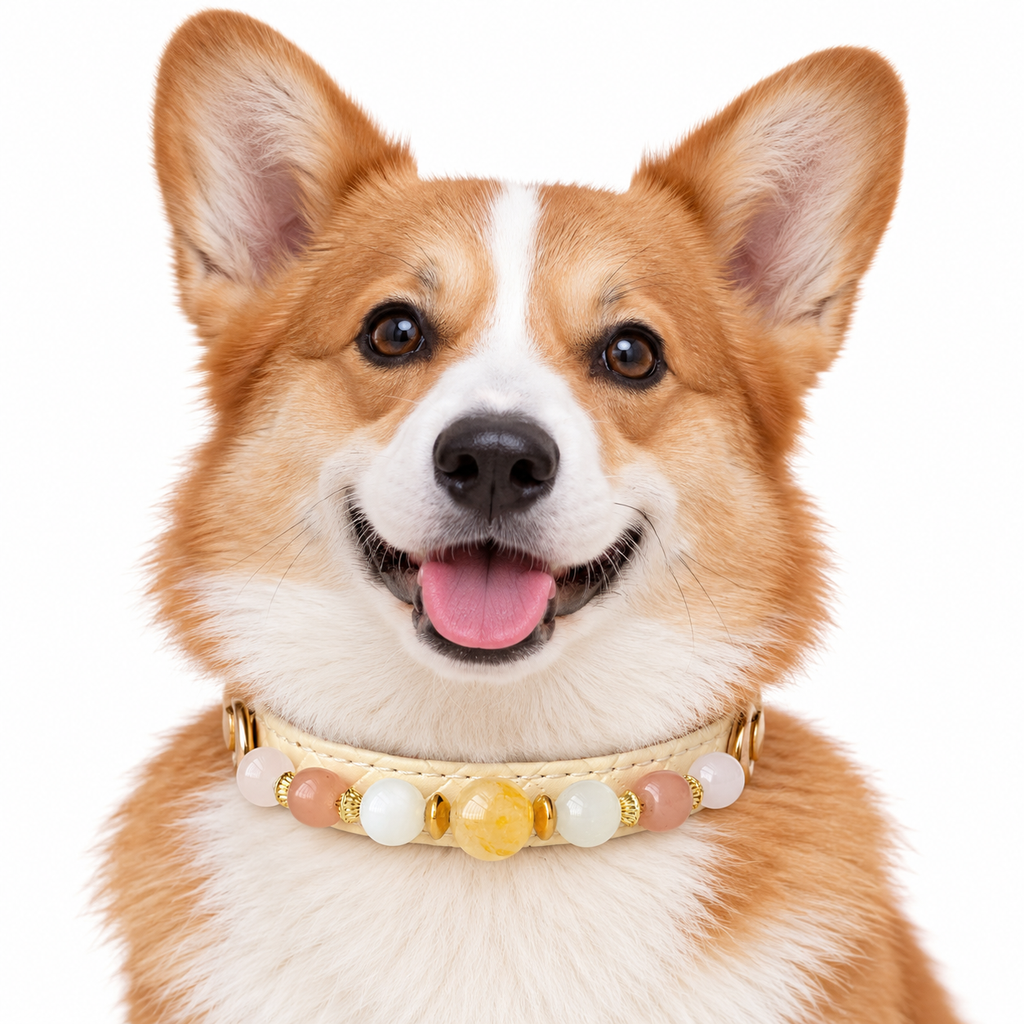 Peach Sunrise Beaded Pet Collar - AI pet wearing styling illustration