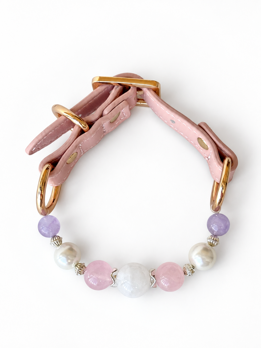 Pearl Blossom Beaded Pet Collar - overhead view