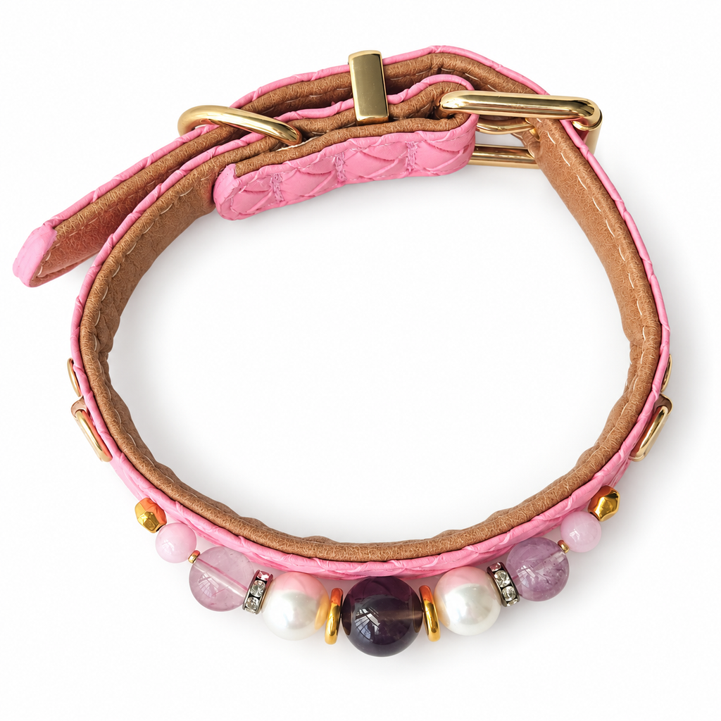 Pearl Dusk Beaded Pet Collar - overhead view