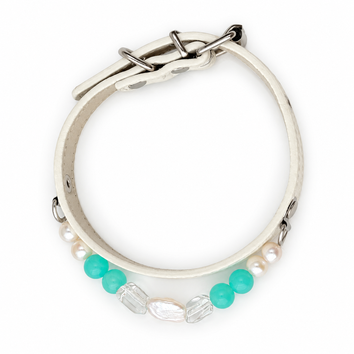 Pearl Lagoon Beaded Pet Collar - overhead view
