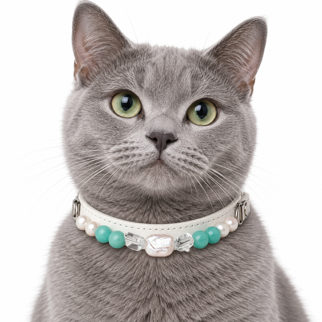 Pearl Lagoon Beaded Pet Collar - AI pet wearing styling illustration