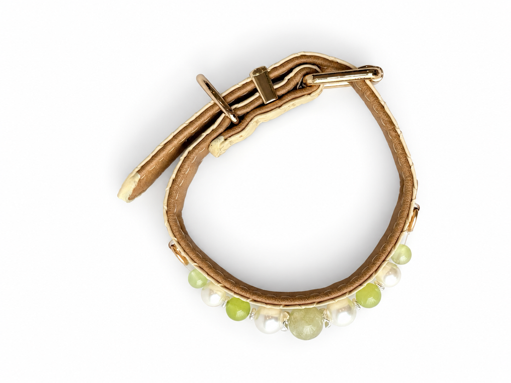 Pearl Orchard Beaded Pet Collar - overhead view