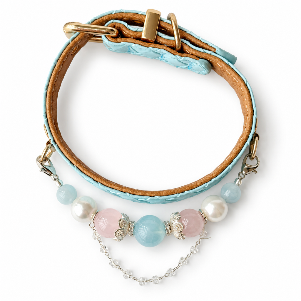 Pearl Tiara Beaded Pet Collar - overhead view
