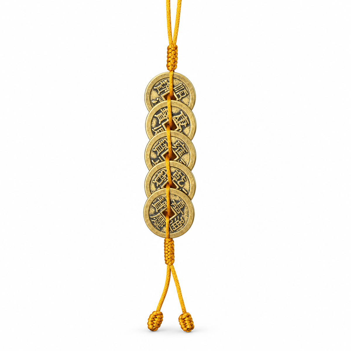 Five Emperor Coin Hanging Charm — Yellow string style - Career