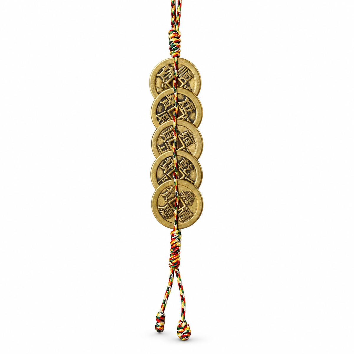 Five Emperor Coin Hanging Charm — Colorful string style - Love