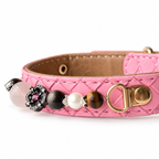 Pink Blossom Beaded Pet Collar - bead and strap detail