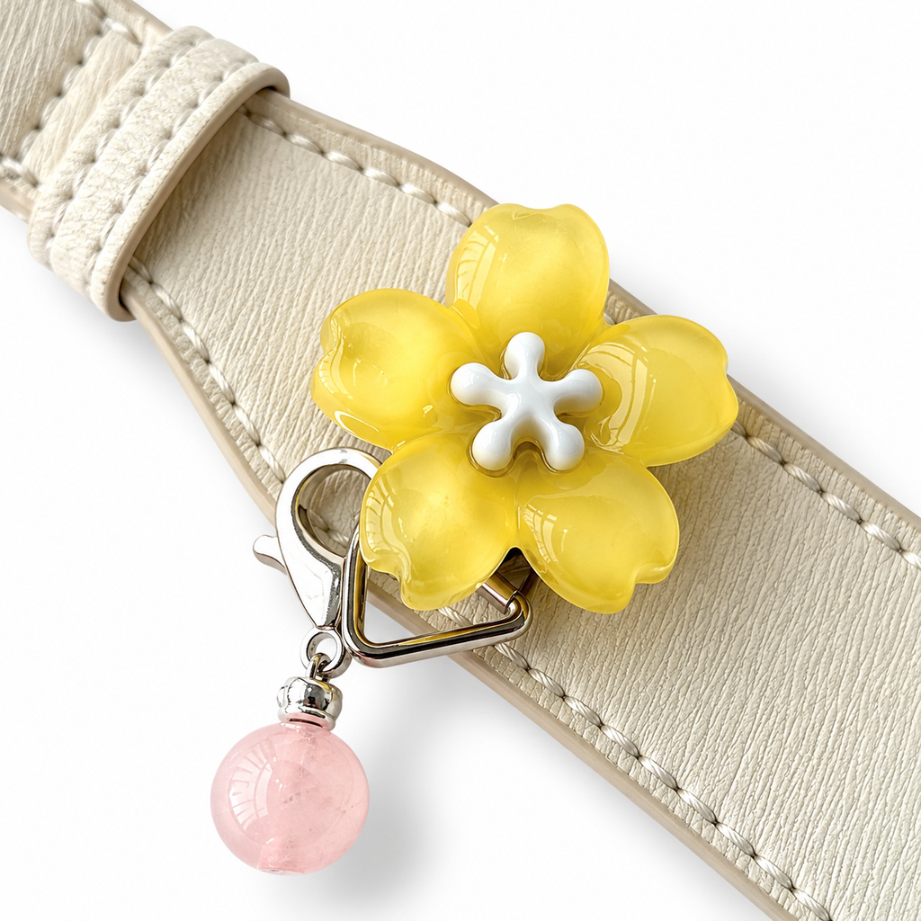 Pink Meadow Blossom Beaded Pet Collar - flower and clasp detail