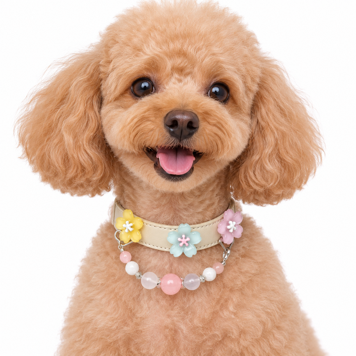 Pink Meadow Blossom Beaded Pet Collar - AI pet wearing styling illustration
