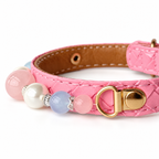 Pink Pearl Sky Beaded Pet Collar - bead and strap detail