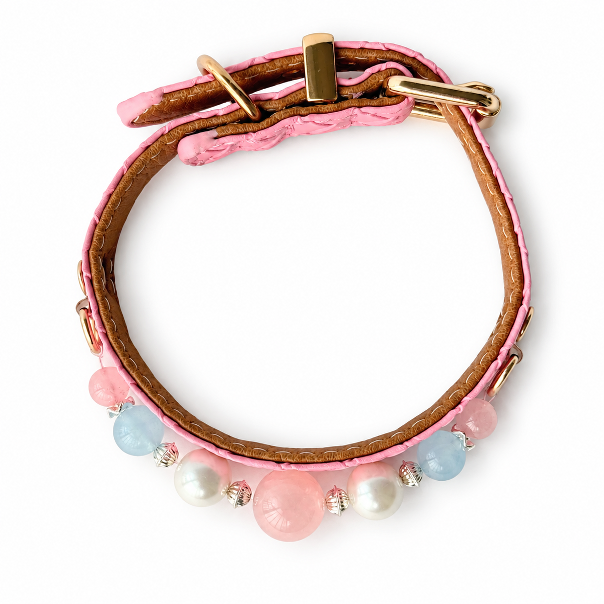 Pink Pearl Sky Beaded Pet Collar - overhead view