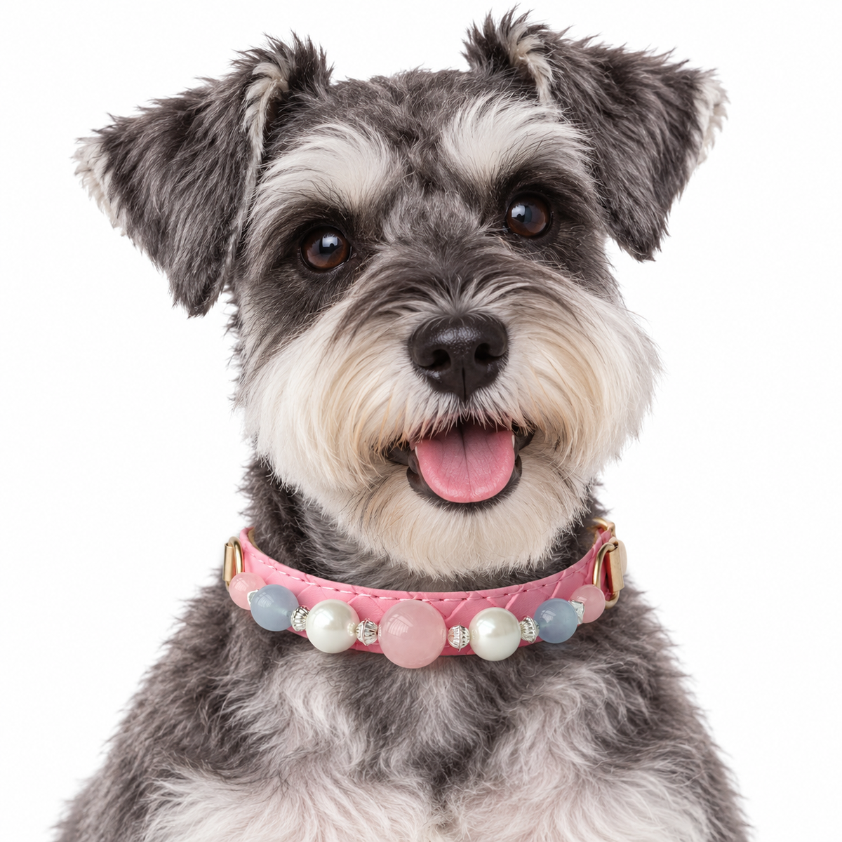 Pink Pearl Sky Beaded Pet Collar - AI pet wearing styling illustration