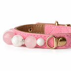 Pink Snow Beaded Pet Collar - bead and strap detail
