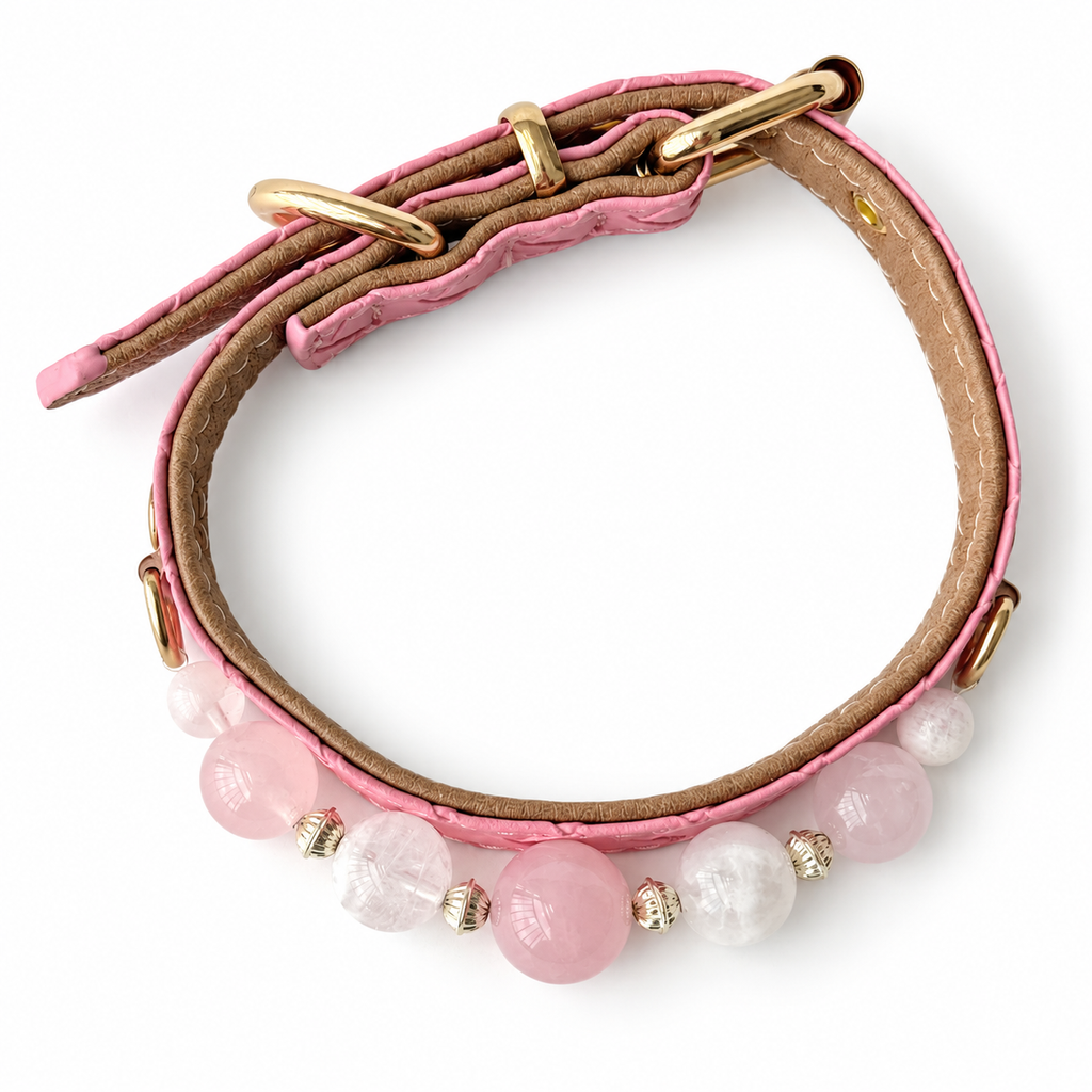 Pink Snow Beaded Pet Collar - overhead view