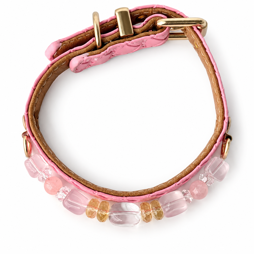 Pink Sunlight Beaded Pet Collar - overhead view