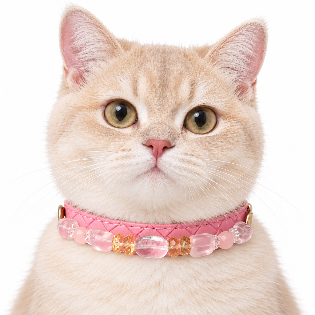 Pink Sunlight Beaded Pet Collar - AI pet wearing styling illustration