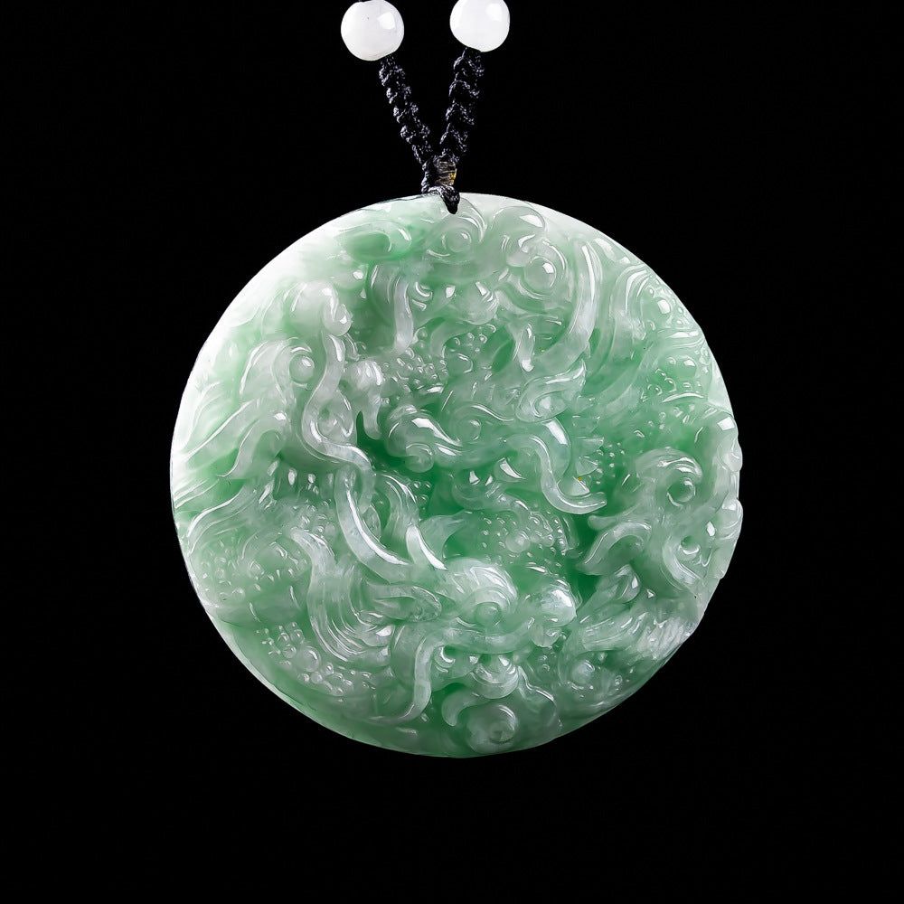 Authentic Grade A Jadeite Nine Dragons Pendant | Double-Sided Carved Jade Amulet