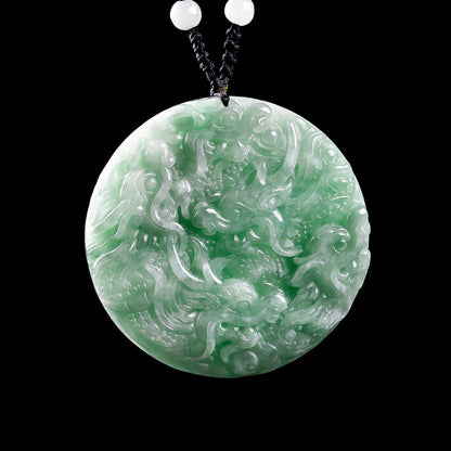 Authentic Grade A Jadeite Nine Dragons Pendant | Double-Sided Carved Jade Amulet