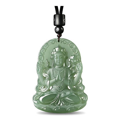 Authentic Hetian Jade Four-Armed Guanyin Pendant | Ice Green Nephrite Amulet