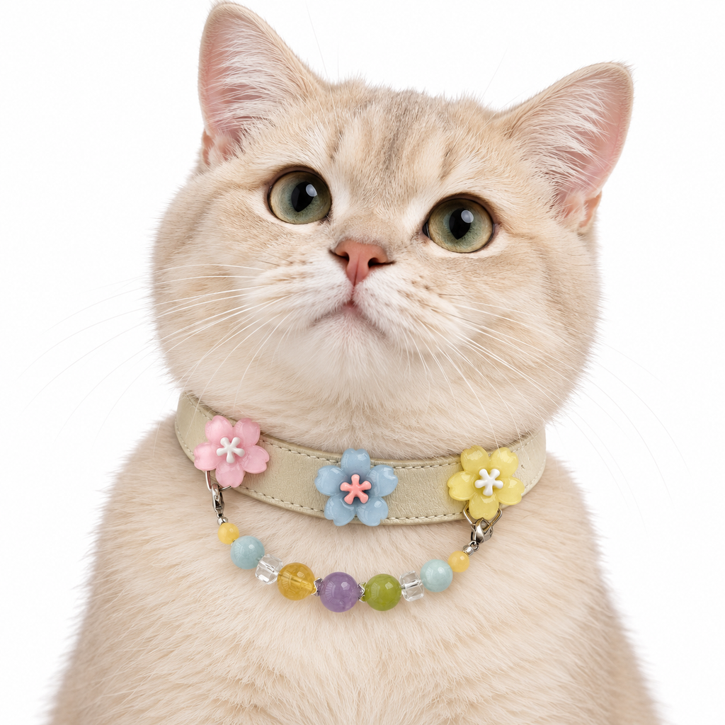 Rainbow Pastel Bloom Beaded Pet Collar - AI pet wearing styling illustration