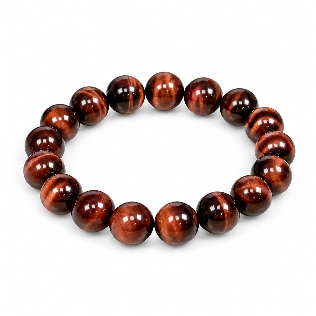 Red Tiger’s Eye Beaded Bracelet — angled view