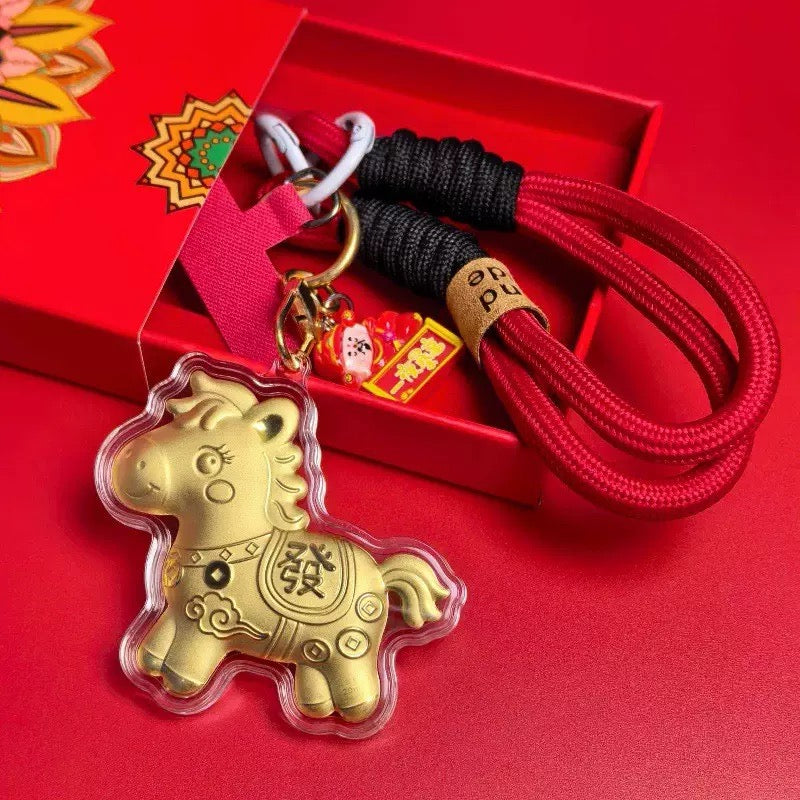Golden Fortune Horse Keychain - Wealth & Luck Charm Amulet