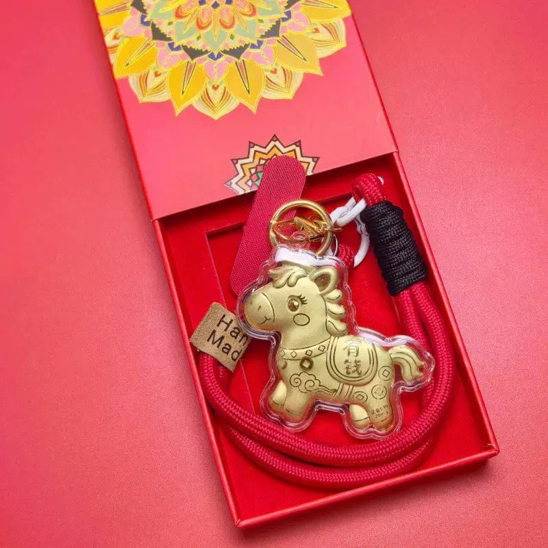Golden Fortune Horse Keychain - Wealth & Luck Charm Amulet